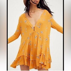 Free People Olivia Printed Marigold Tunic top long sleeve Women's small